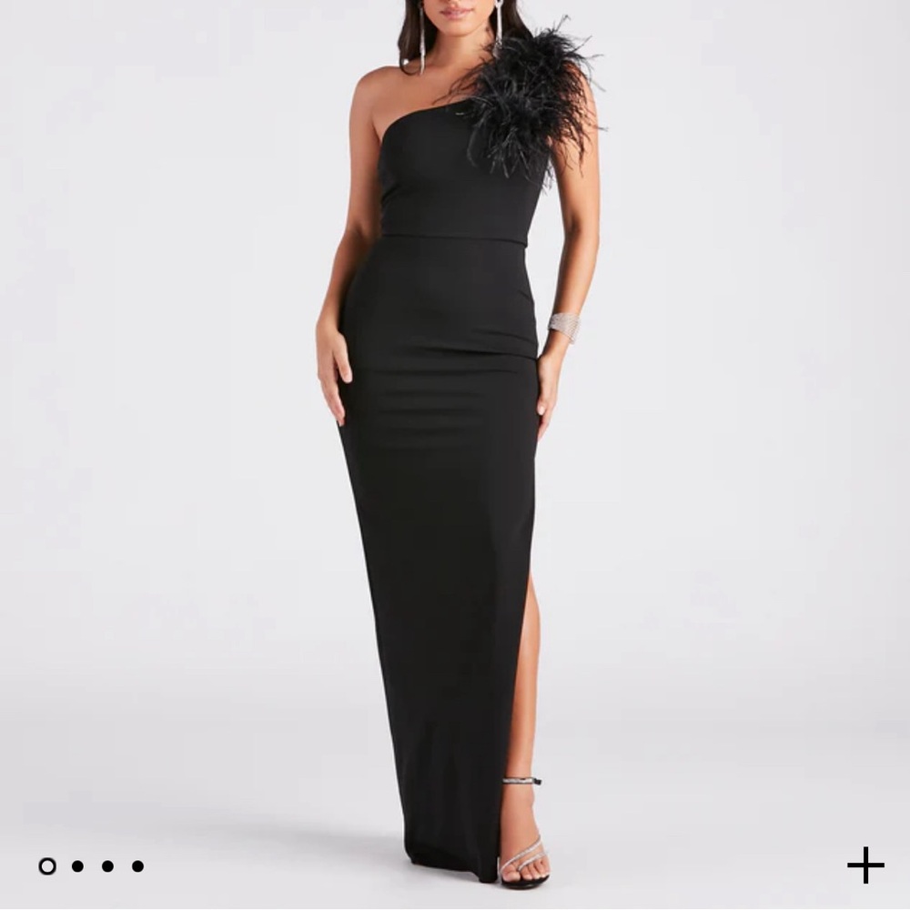 Patricia Formal Crepe Marabou Long Dress